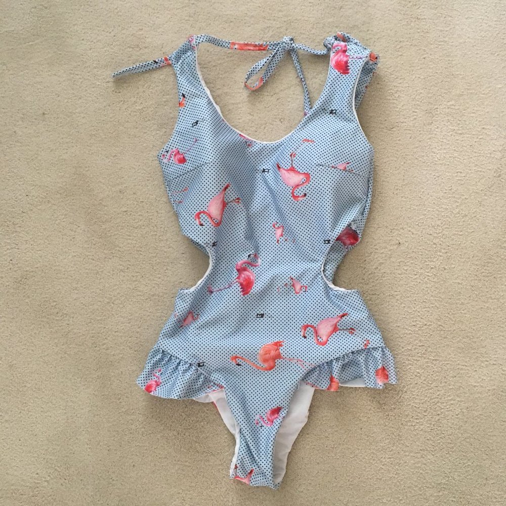 Flamingo Ruffle One Piece Swim Suit